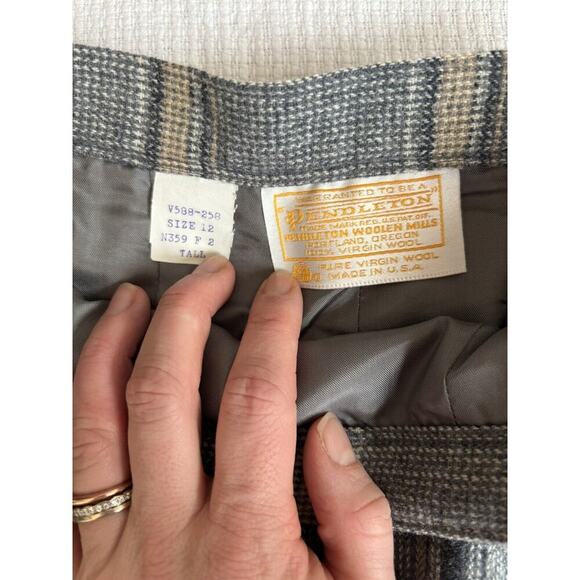Vintage Pendleton Midi Skirt Straight Virgin Wool Gray/Tan Plaid 12 Tall USA - Picture 5 of 8
